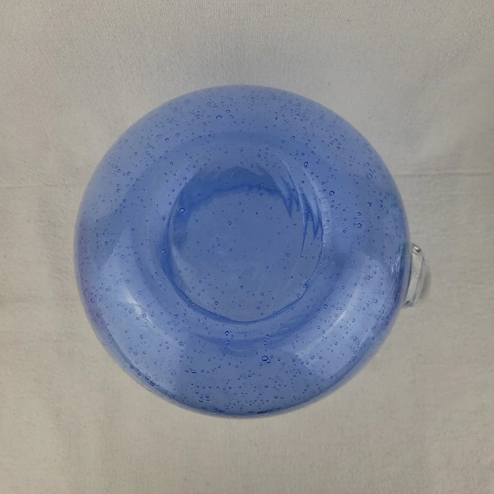 Artland Iris Blue Bubble Glass Pitcher Handblown Seeded Glass Round‎ 7